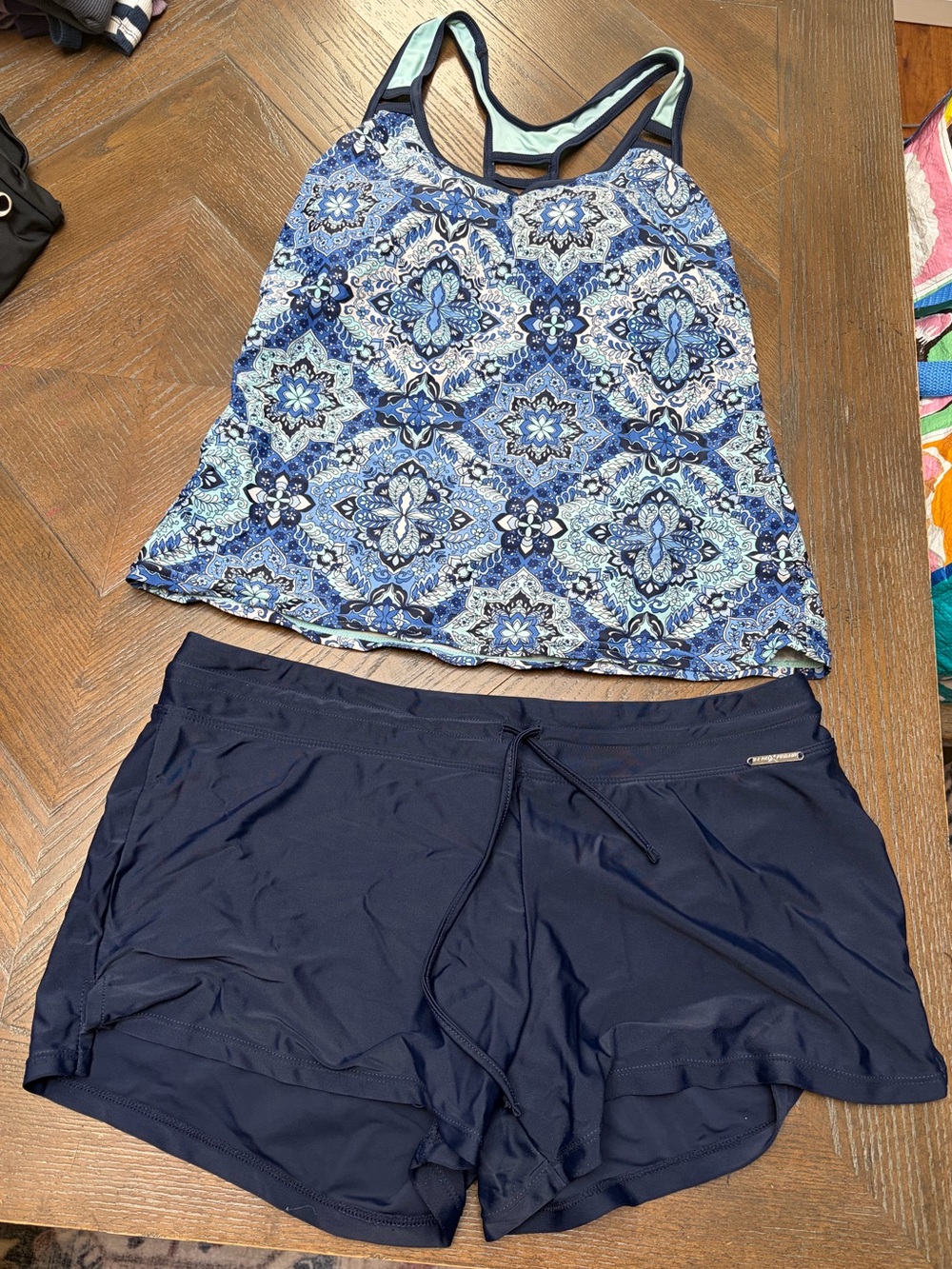 ZeroXposur Blue Mosaic Print Tankini Swimsuit Set Size Large - Picture 3 of 9